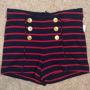 Red & Blue Stripe Hi-Rise Shorts